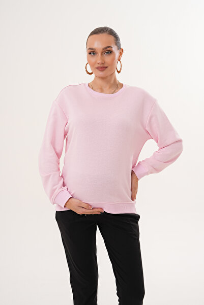 Miss Dünya Lissa Crew Neck 100% Cotton Maternity and Postpartum Basic Sweatshirt