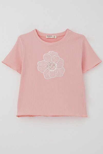 Breeze Tricou pentru fetiță, cu flori din tul, cu accesorii cu mărgele, cu centură, mărime 8-14 ani, roz