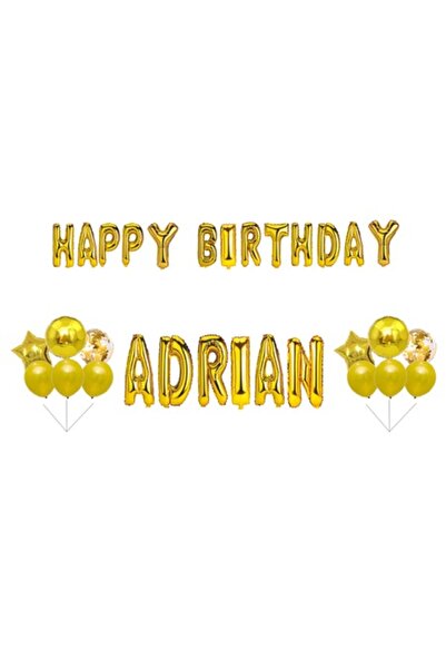 OEM Set baloane „La mulți ani, Adrian”, decor tort, auriu, 33 buc