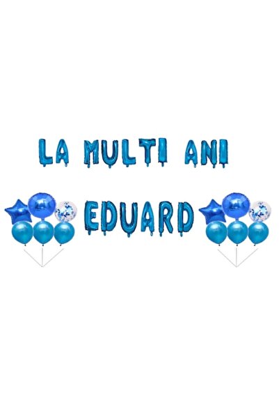 OEM Σετ μπαλονιών Happy Birthday Eduard, διακοσμητικό για τούρτα, μπλε, 35 τεμ.