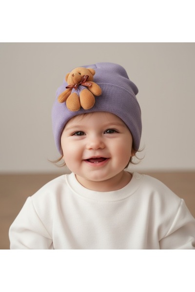 gigigiyim Unisex Baby Beanie with Furry Teddy Bear Detail