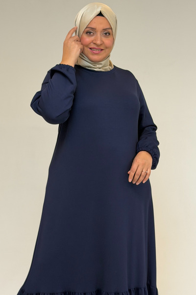 Eslina 52033 Plus Size Skirt Ruffled Modal Dress - Indigo