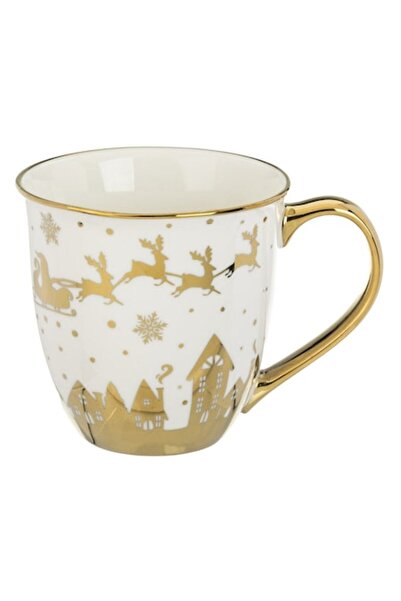 OEM Λευκή κεραμική κούπα Christmas με χρυσά σχέδια 610ml
