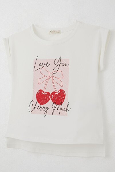 Breeze Girl's T-Shirt Love Themed Heart Bow Printed 10-16 Years Old, Ecru