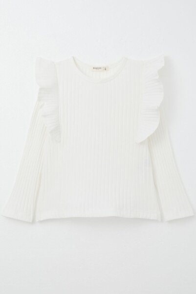 Breeze Girl's Long Sleeve T-Shirt with Ruffles, Ages 2-6, Ecru