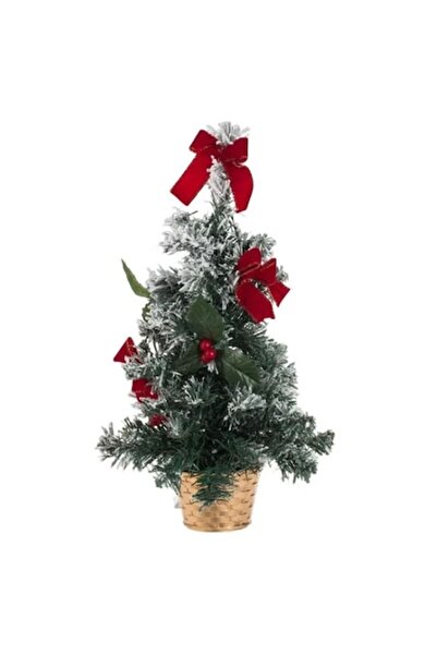 AB HOMES Artificial Potted Christmas Tree with Red Bows & 20 LED Lights, 50 cm