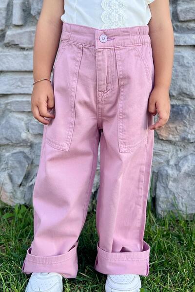 Breeze Παντελόνι Gabardine για κορίτσια με φαρδύ πόδι και ελαστική μέση 5-9 ετών, Dusty Rose