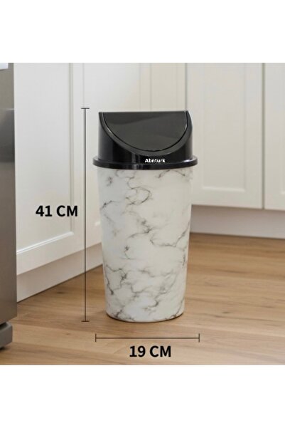 abnturk 10 Litre Click Kapaklı 41 x 18 cm Mermer Desen Çöp Kovası