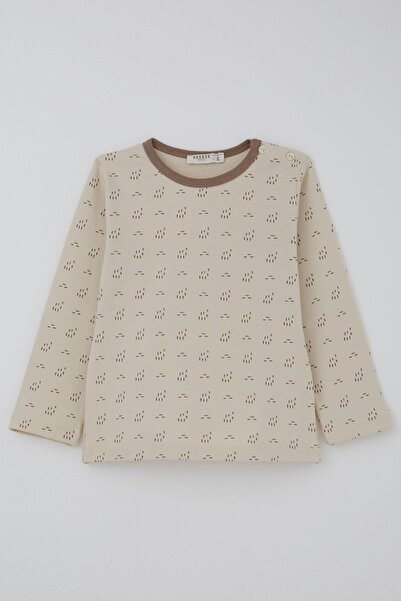 Breeze Baby Boy Pajama Set Patterned with Elastic Waist 9 Months-3 Years, Beige