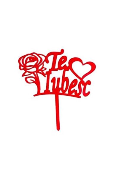 OEM 'Te Iubesc' Cake Topper with Rose, Red, 13 cm