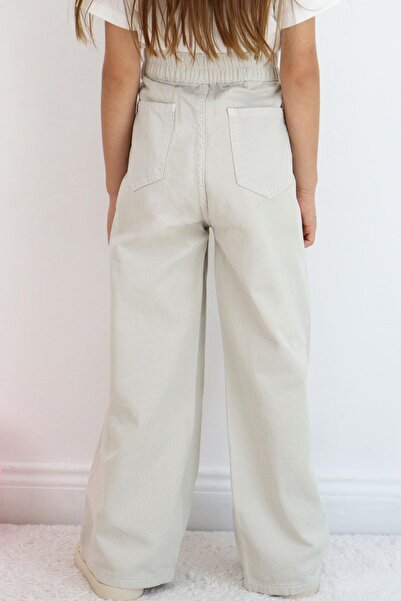 Breeze Girl's Gabardine Trousers Wide Leg Elastic Waist 5-9 Years Old, Stone