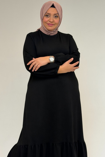 Eslina 52033 Plus Size Skirt Ruffled Modal Dress - Black