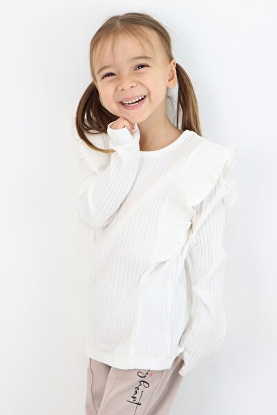 Breeze Girl's Long Sleeve T-Shirt with Ruffles, Ages 2-6, Ecru
