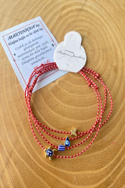 Shepidi 4-Piece Butterfly Evil Eye Bead Bracelet with Turtle Object and Marteniçka Luck Bracelet