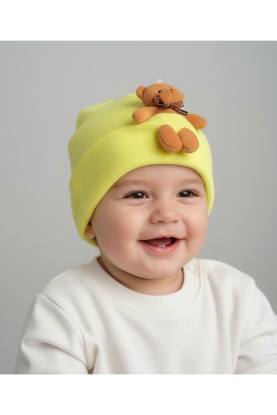 gigigiyim Unisex Baby Beanie with Furry Teddy Bear Detail