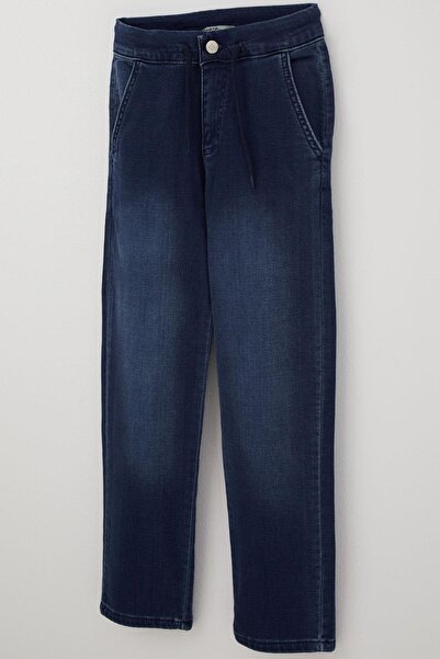 Breeze Pantaloni din denim pentru băieți, cu șireturi, buzunare cu fermoar, 5-9 ani, albastru închis