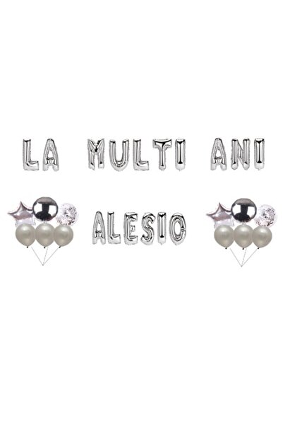 OEM Σετ μπαλονιών «Happy Birthday» Alesio, διακοσμητικό για τούρτα, ασημί, 35...