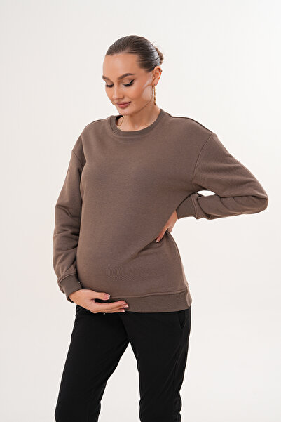 Miss Dünya Lissa Crew Neck 100% Cotton Maternity and Postpartum Basic Sweatshirt