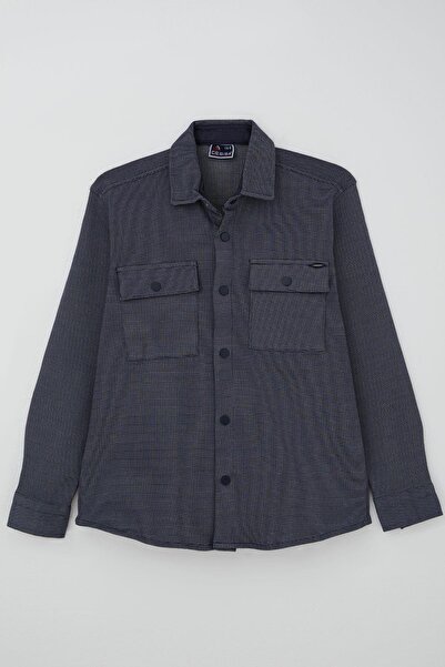 CEGİSA Boy's Shirt with Textured Snap Detail and Pocket, Ages 6-9, Gray