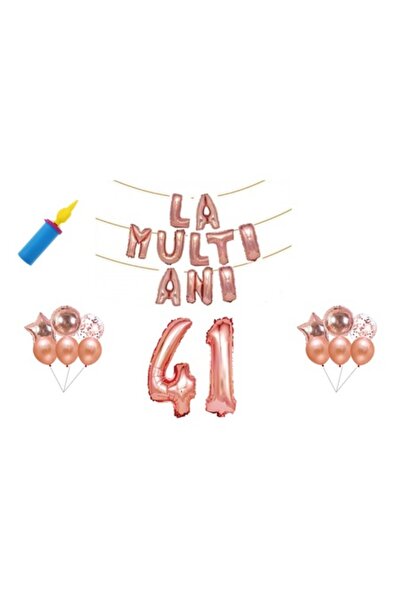 OEM Set baloane aniversare, 41 de ani, „La mulți ani”, auriu-roz, decor tort,...