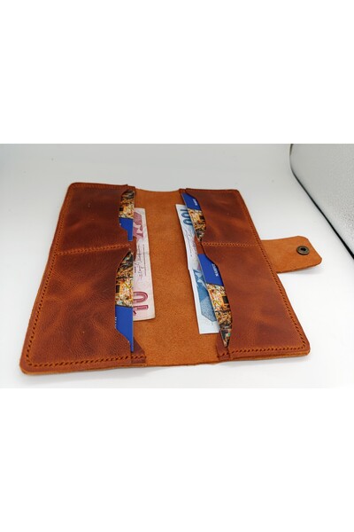 Mahfuz Crazy Hors Leather Fully Handcrafted Wallet 4 Card Holders 2 Large Spaces 20X19,5 Open Condition Nlu102