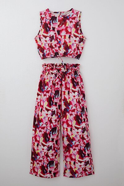 Breeze Costum crop pentru fete cu model floral, talie elastică, 9-14 ani, culori mixte