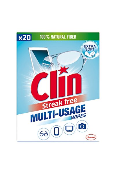 Clin Wet wipes for glasses, screens and cameras, streak-free, 20 pieces, Multi-Usage