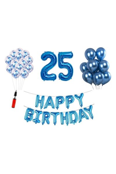 OEM Set de 36 de baloane - La mulți ani, aniversare 25 de ani, număr folie 100 cm, albastru