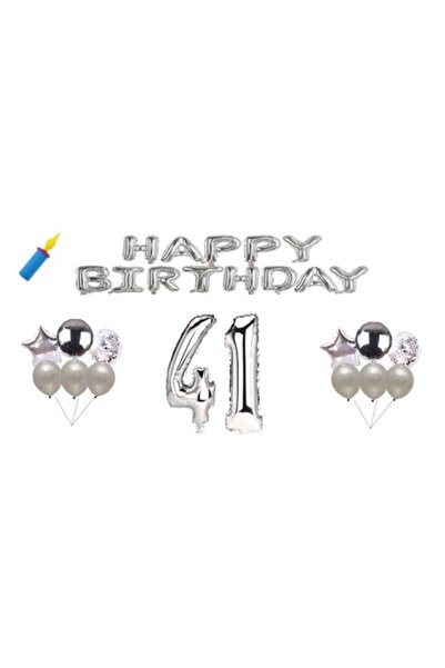 OEM Set baloane aniversare, 41 de ani, La mulți ani, argintiu, 30 buc