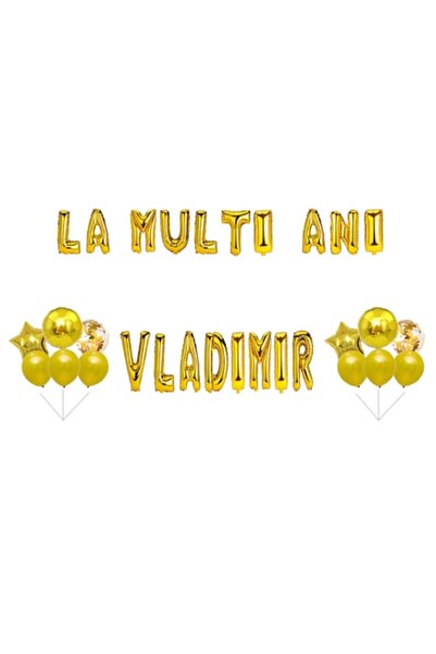 OEM Happy Birthday Vladimir Balloons Set, Cake Topper, Gold, 35pcs
