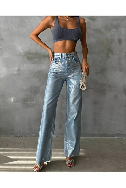 ADAMODA.RO Blugi evazat cu aspect strălucitor