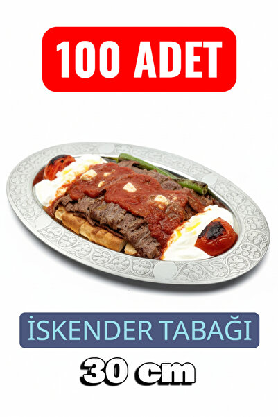 Binbir Trend Oval Krom Çelik İskender ve Servis Tabağı – Otantik İşlemeli, 30 cm