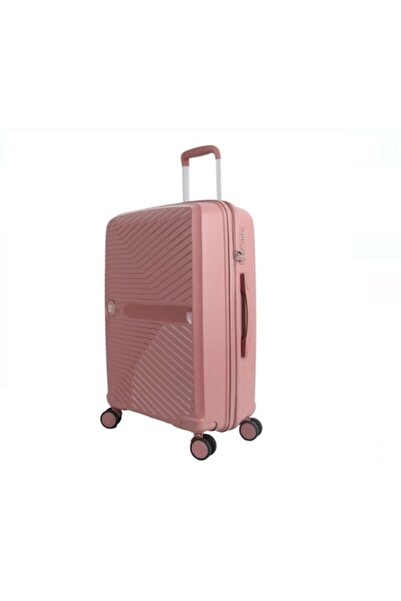 OEM Valiză roz cu dungi în relief 33L, 36x21x55.5 cm