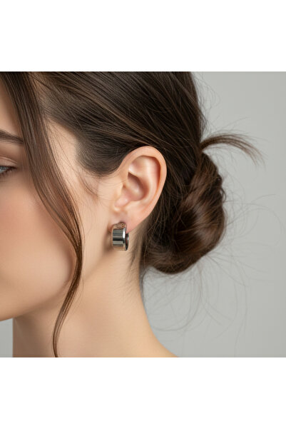 Ma.re accessories Unısex Silver Titanyum Halka Küpe