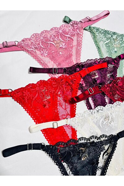 mendoza store Lace Bow Patterned 7-Piece Colorful Thong Panties Set