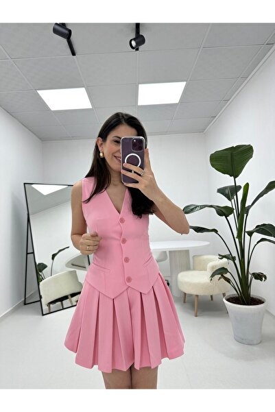 e butiğim Yelekli Elbise Pembe