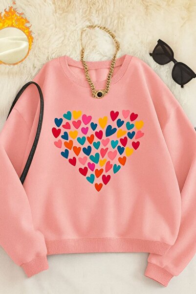 FAVORİST SWEATSHIRT CU GÂRĂ BICICLETA CU IMPRIMARE CU INIMI COLORATE