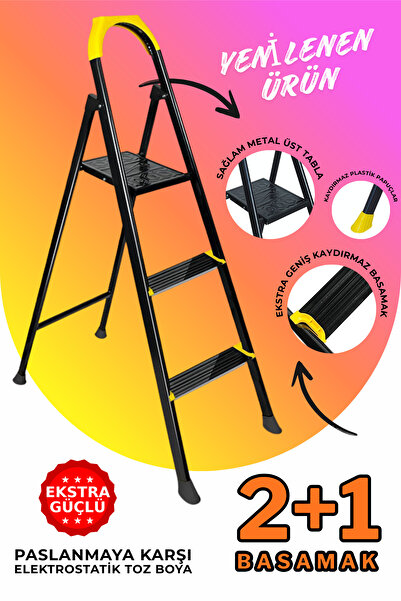 LAVİNGER Ze Hardy 2+1 Basamaklı Özel Tasarım Hafif Merdiven (Kaymaz Papuçlu) Dayanıklı Paslanmaz