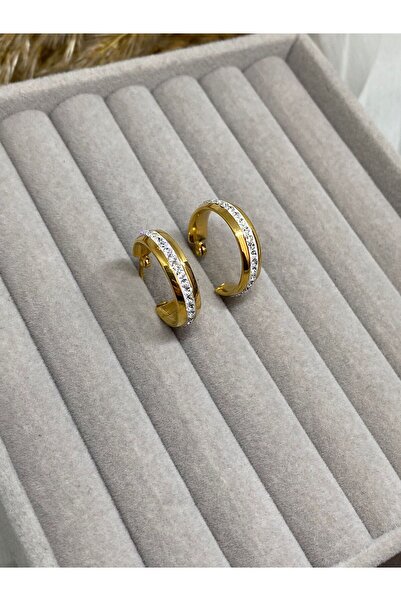 Kaan Accessoire 🌟   Stone Detailed Thick Tiny Hoop Earrings (Chunky Huggie)