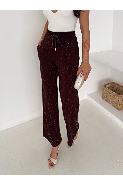 winmoda Stone Detailed Elastic Waist Relaxed Pants / Pearl Detailed Elastic Waist Relaxed Pants