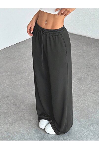 WKM Women's Baggy Fit 3 Thread Wide Leg Sweatpants with Elastic Waistband