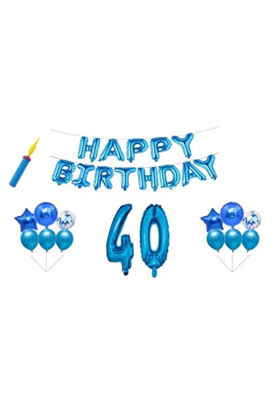 OEM Set baloane aniversare, 40 de ani, La mulți ani, albastru, cadou pentru d...