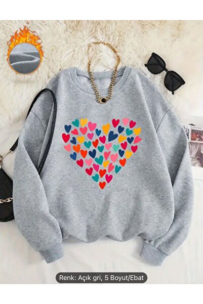 FAVORİST SWEATSHIRT CU GÂRĂ BICICLETA CU IMPRIMARE CU INIMI COLORATE