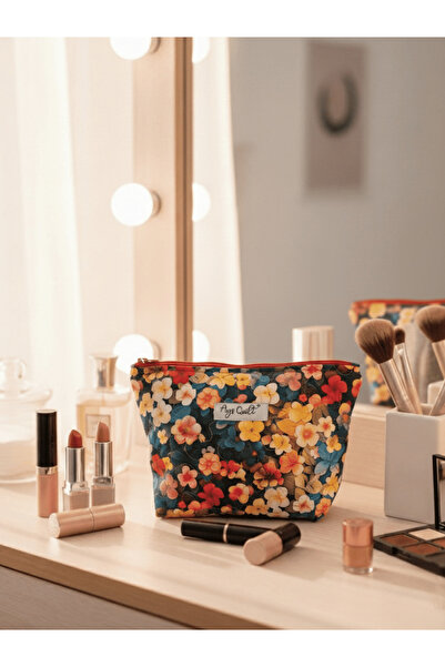 Ays Quilt Colorful Floral Pattern Medium Size Makeup Bag