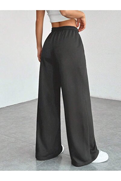 WKM Women's Baggy Fit 3 Thread Wide Leg Sweatpants with Elastic Waistband