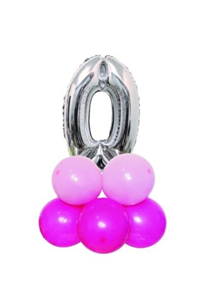 OEM Set baloane, cifra 0, argintiu și roz, 85 cm