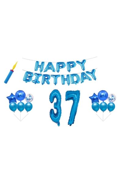 OEM Set baloane aniversare, 37 de ani, La mulți ani, albastru, cadou pentru d...