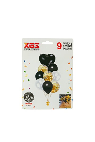XGS Set de 9 baloane, negre, inimă