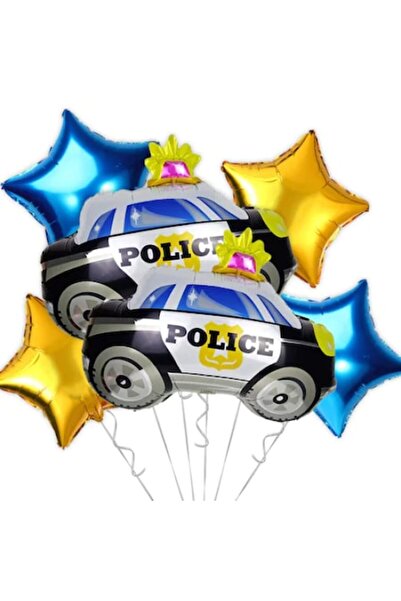 OEM Σετ 6 μπαλονιών με μοτίβο αστυνομικό αυτοκίνητο, 65 x 45 cm, μπλε / χρυσό