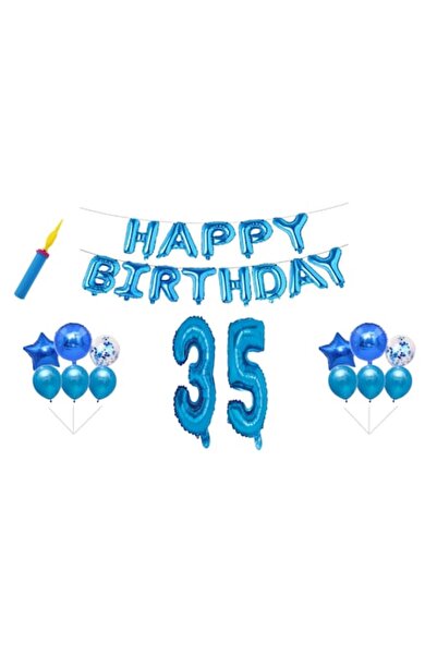 OEM Σετ μπαλονιών γενεθλίων, 35α, «Happy birthday», μπλε, δώρο για τούρτα, 30...
